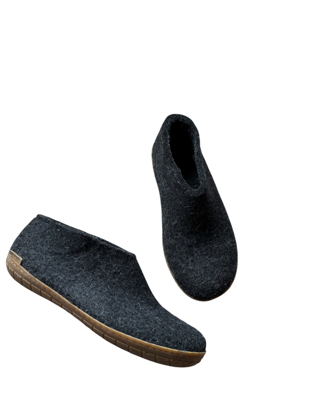 Glerups Unisex Charcoal Wool cozy Shoe slip on Honey Rubber Sole Size 43 M10 W12